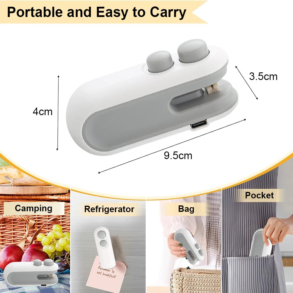 Handheld heat based chip bag sealer, Rechargable device to reseal bags after opening