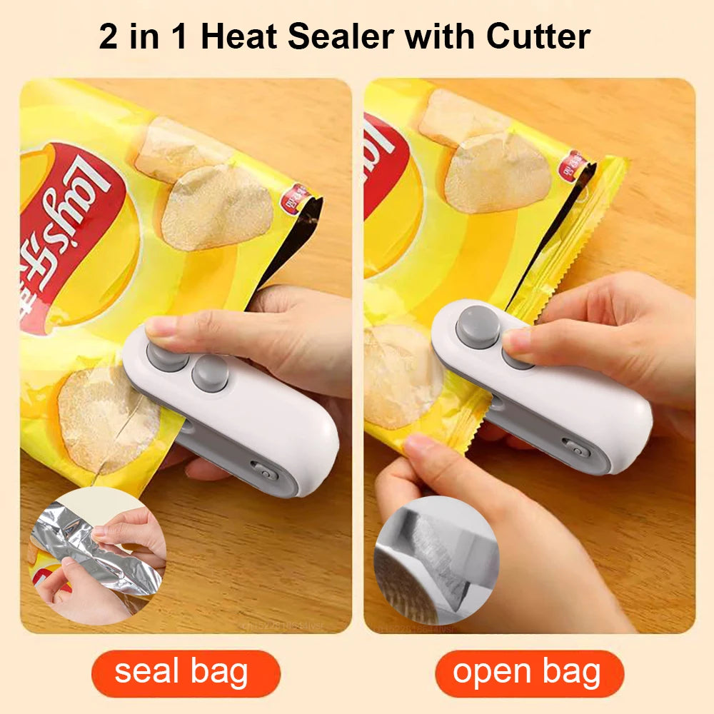 Handheld heat based chip bag sealer, Rechargable device to reseal bags after opening